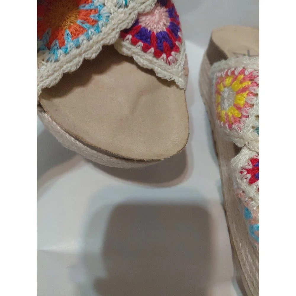 Dirty Laundry Womens Crocheted Granny Square Platform Sandal Natural Size 9. 5